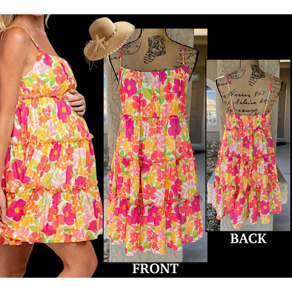 PinkBlush Flying Tomato Floral Ruffle Tiered Maternity or Everyday Dress Size L